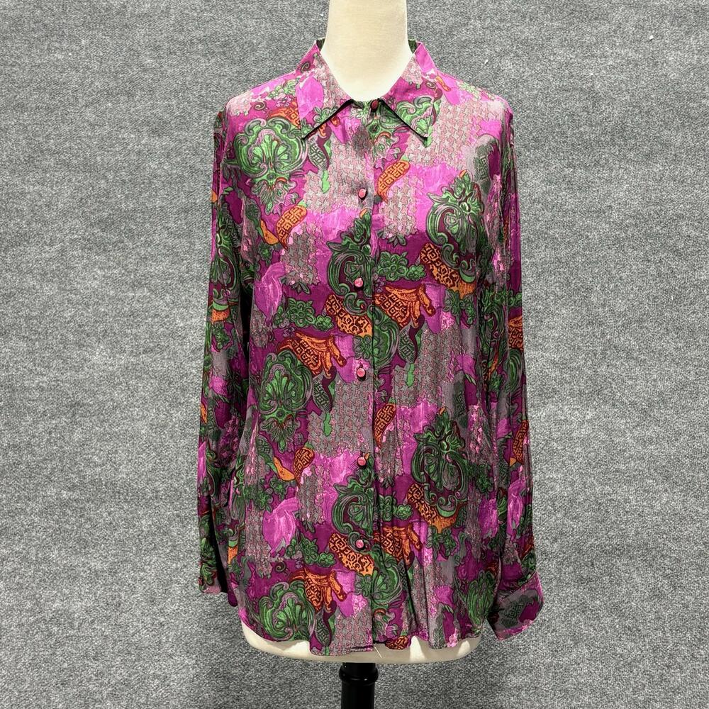 Giordi's Shirt Womens 46 Purple Paisley Sheer Button Front Long Sleeve Top